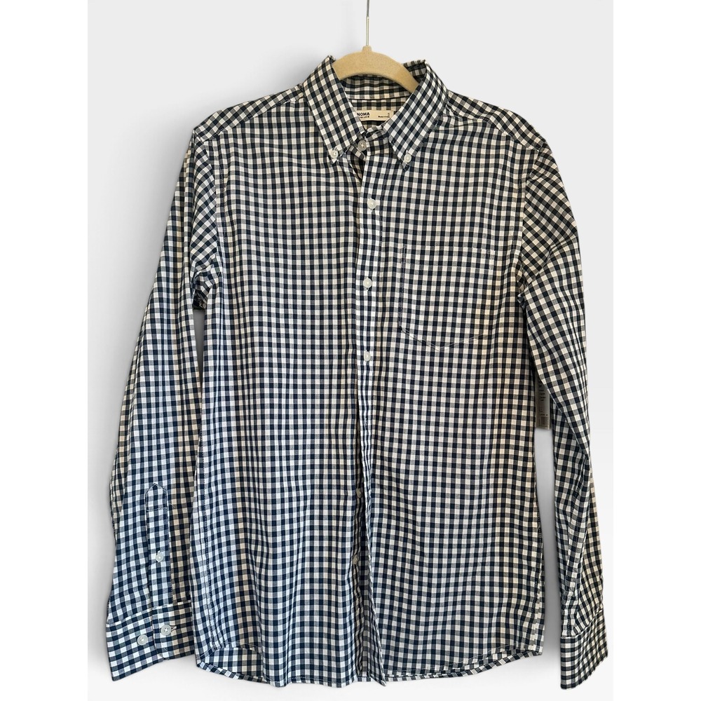 Sonoma Mens Gingham The Perfect Length Shirt Navy White Stretch Small New